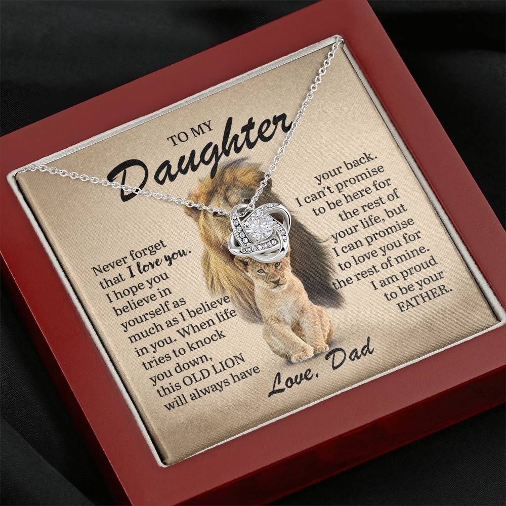 To My Daughter - This Old Lion Has Your Back - Love Knot Necklace - Gift for Birthday, Christmas, or Special Occasion