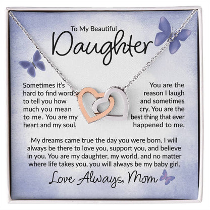 To My Beautiful Daughter - You Are My Heart  - Interlocking Hearts Necklace - Gift for Birthday, Christmas, or Special Occasion