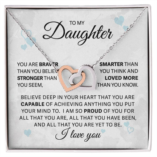 To My Daughter - Loved More Than You Know  - Interlocking Hearts Necklace - Gift for Birthday, Christmas, or Special Occasion