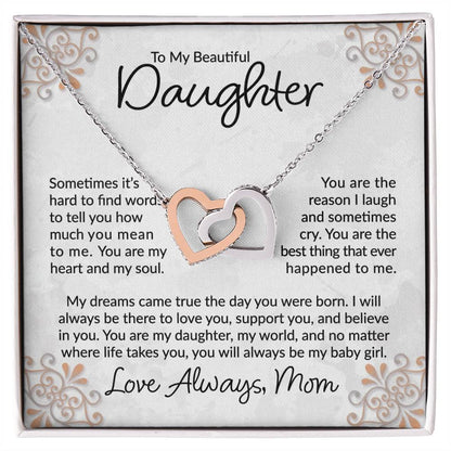 To My Beautiful Daughter - You Are The Best Thing  - Interlocking Hearts Necklace - Gift for Birthday, Christmas, or Special Occasion