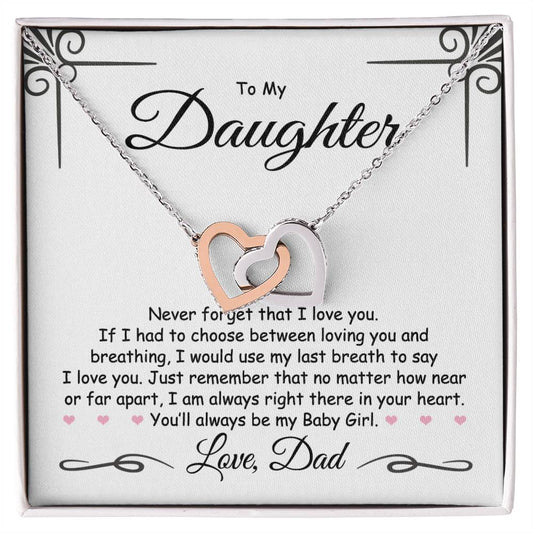 To My Daughter - Never Forget I Love You, Love Dad - Interlocking Hearts Necklace - Gift for Birthday, Christmas, or Special Occasion