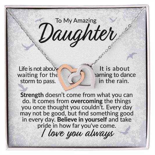 To My Daughter - Believe in Yourself  - Interlocking Hearts Necklace - Gift for Birthday, Christmas, or Special Occasion