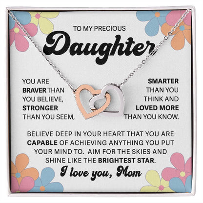 To My Precious Daughter - Shine Like A Star  - Interlocking Hearts Necklace - Gift for Birthday, Christmas, or Special Occasion