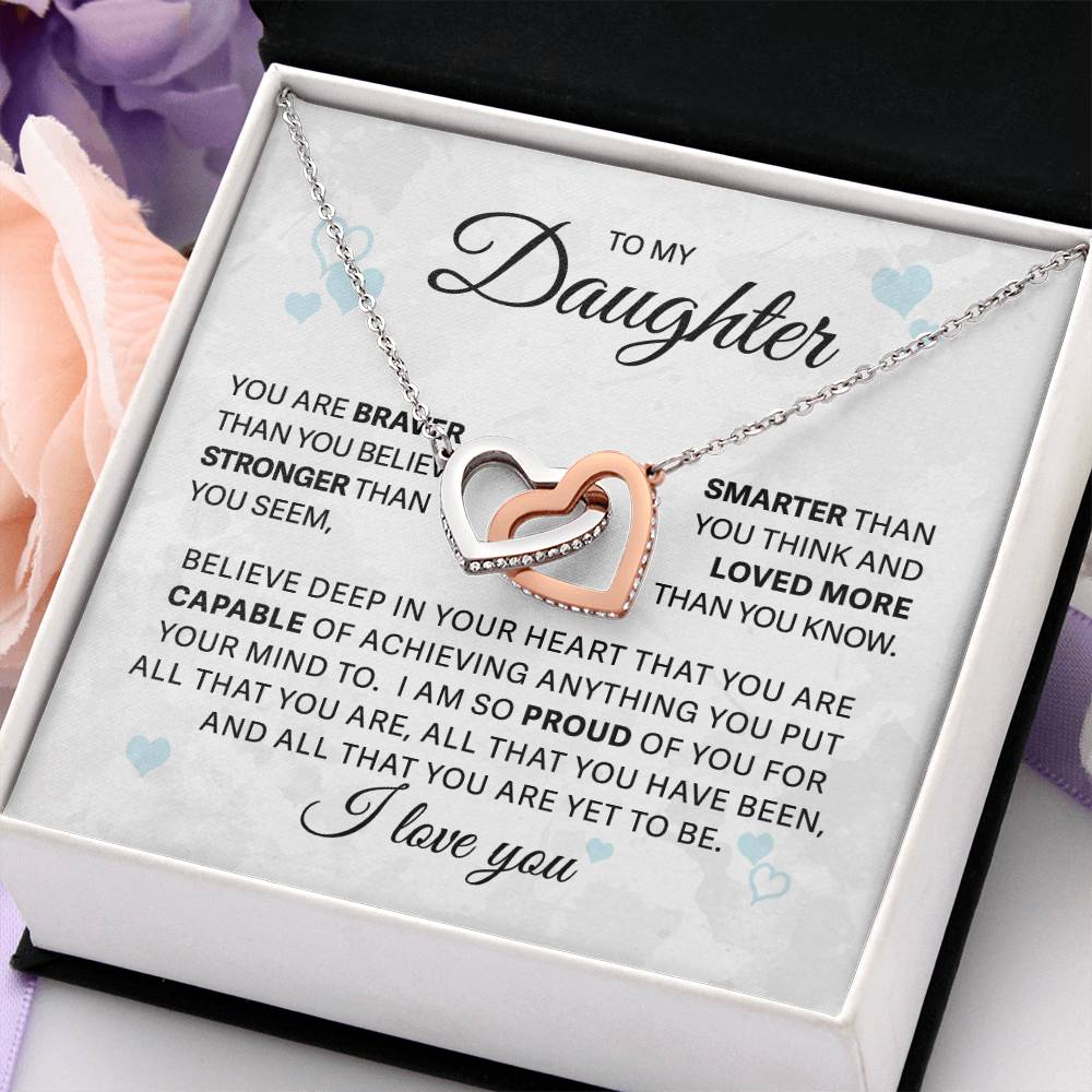 To My Daughter - Loved More Than You Know  - Interlocking Hearts Necklace - Gift for Birthday, Christmas, or Special Occasion