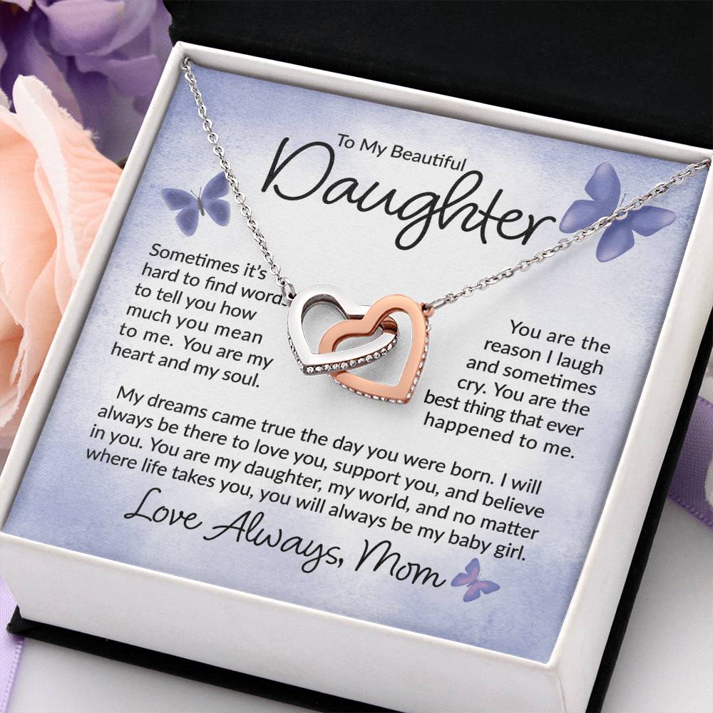 To My Beautiful Daughter - You Are My Heart  - Interlocking Hearts Necklace - Gift for Birthday, Christmas, or Special Occasion