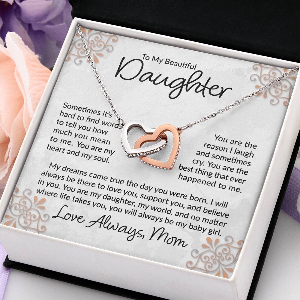 To My Beautiful Daughter - You Are The Best Thing  - Interlocking Hearts Necklace - Gift for Birthday, Christmas, or Special Occasion