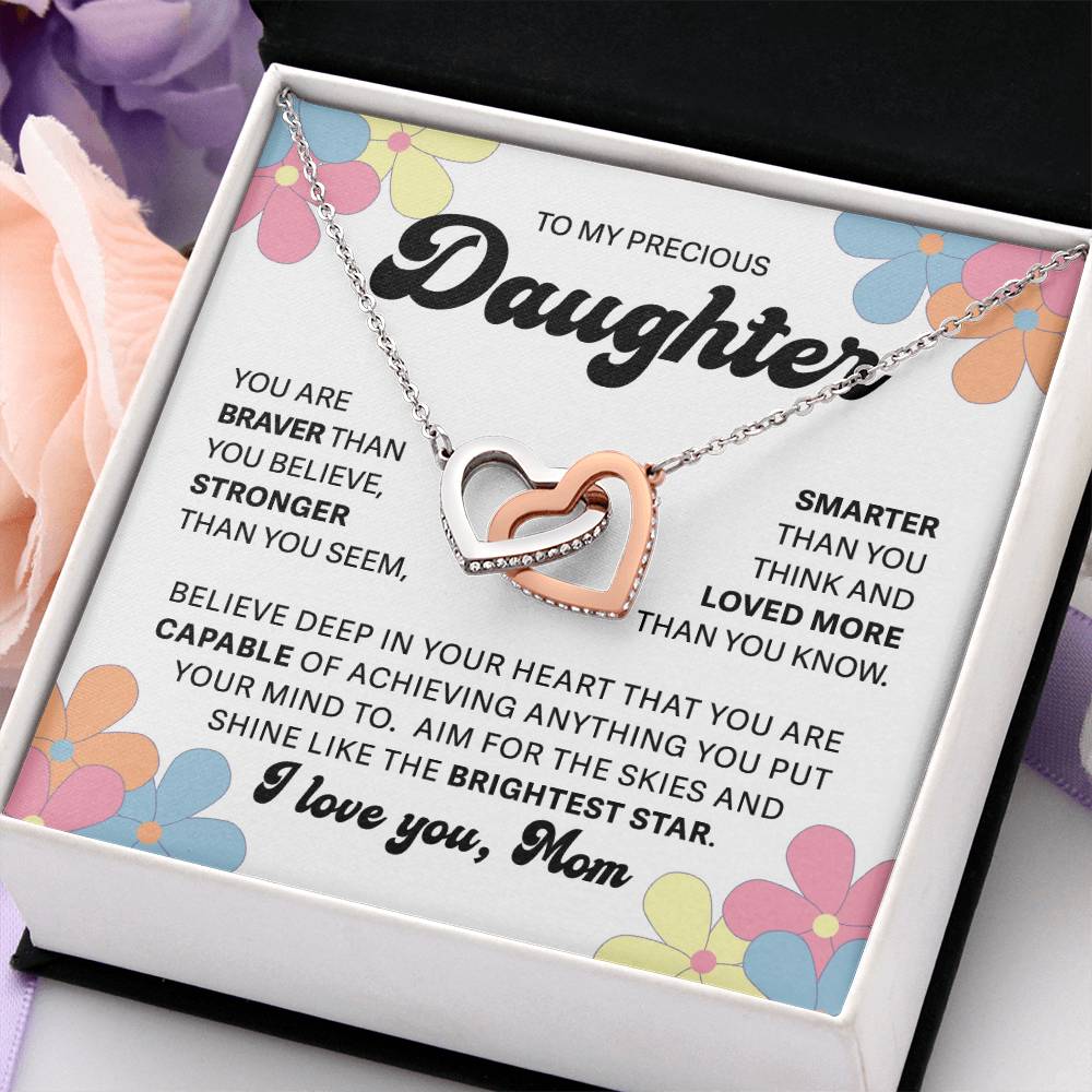 To My Precious Daughter - Shine Like A Star  - Interlocking Hearts Necklace - Gift for Birthday, Christmas, or Special Occasion