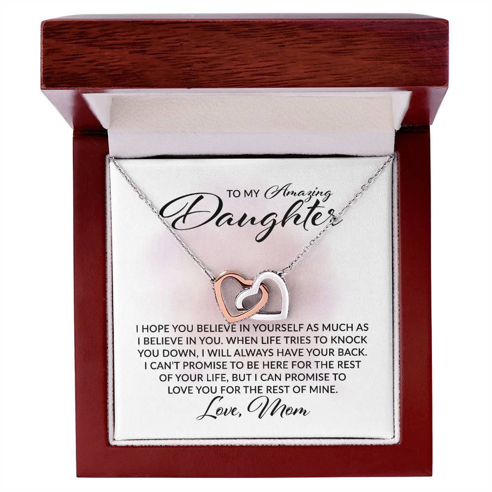 To My Amazing Daughter - I Believe in You, Love Mom  - Interlocking Hearts Necklace - Gift for Birthday, Christmas, or Special Occasion