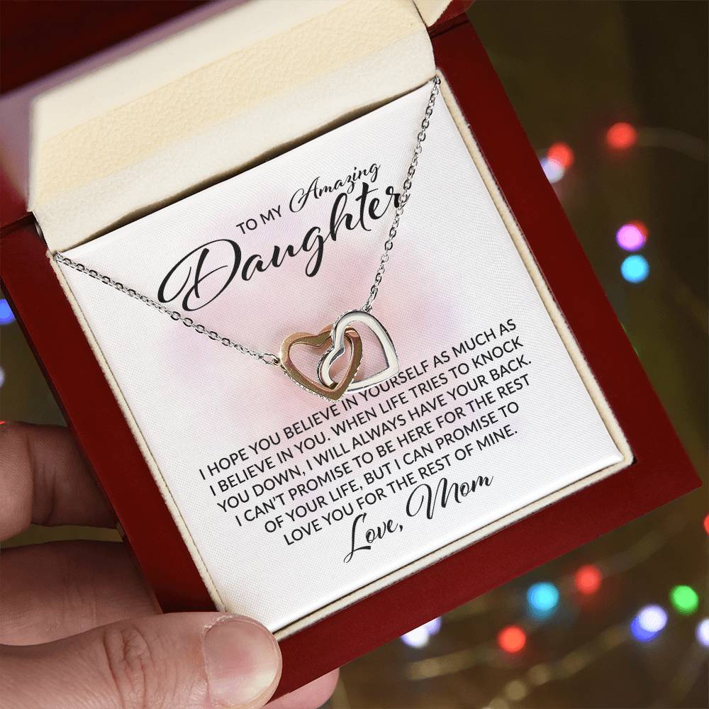 To My Amazing Daughter - I Believe in You, Love Mom  - Interlocking Hearts Necklace - Gift for Birthday, Christmas, or Special Occasion