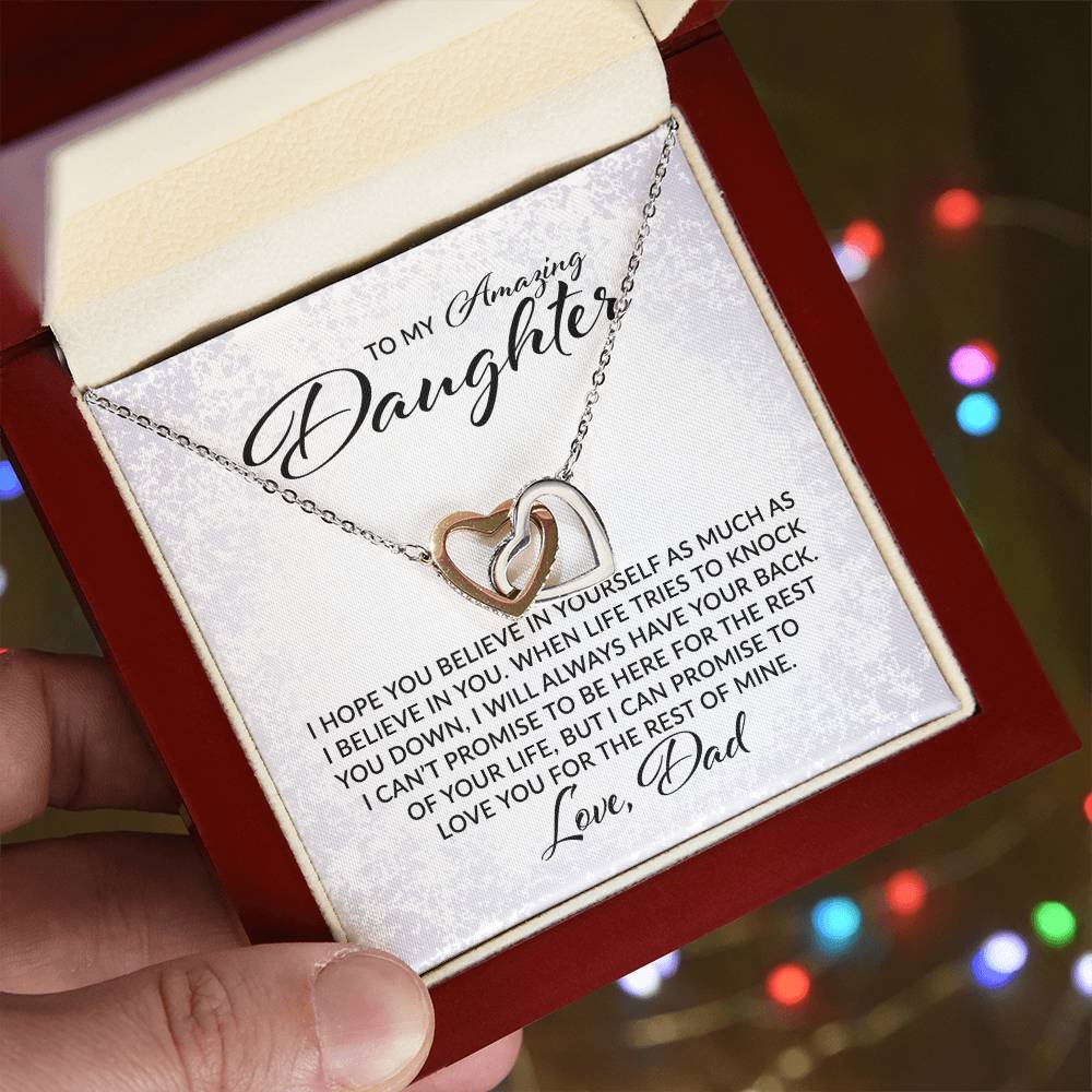 To My Amazing Daughter - I Believe in You, Love, Dad  - Interlocking Hearts Necklace - Gift for Birthday, Christmas, or Special Occasion