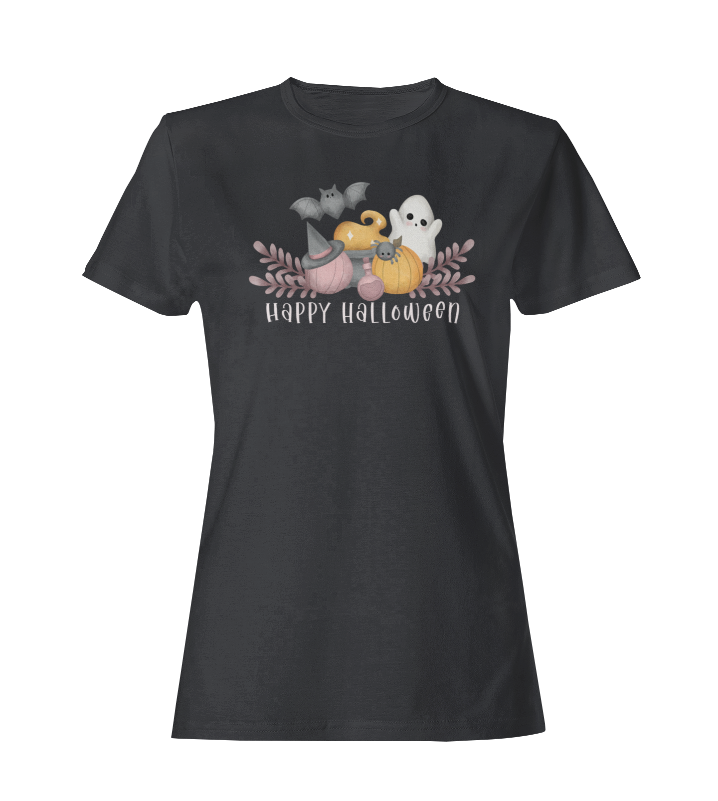 Cute Pink Pumpkin, Cauldron, and Ghost - Unisex Crew Neck T-shirt