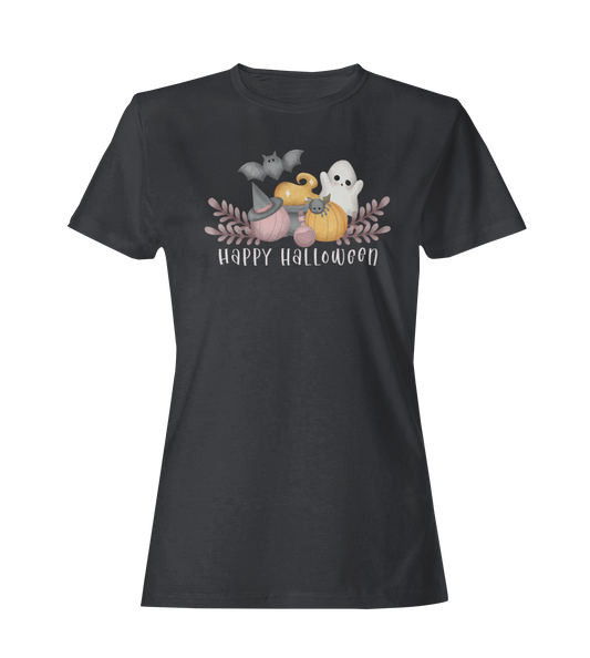 Cute Pink Pumpkin, Cauldron, and Ghost - Unisex Crew Neck T-shirt