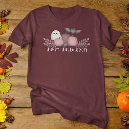 Cute Ghost, Pink Pumpkin, and Bat - Unisex Crew Neck T-shirt