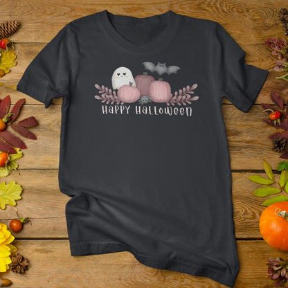 Cute Ghost, Pink Pumpkin, and Bat - Unisex Crew Neck T-shirt