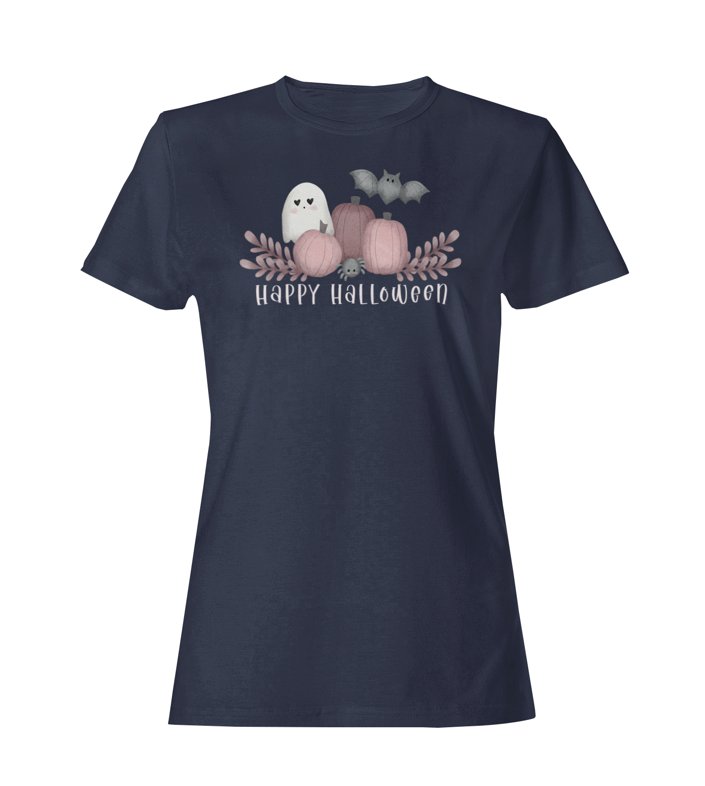 Cute Ghost, Pink Pumpkin, and Bat - Unisex Crew Neck T-shirt