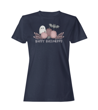 Cute Ghost, Pink Pumpkin, and Bat - Unisex Crew Neck T-shirt