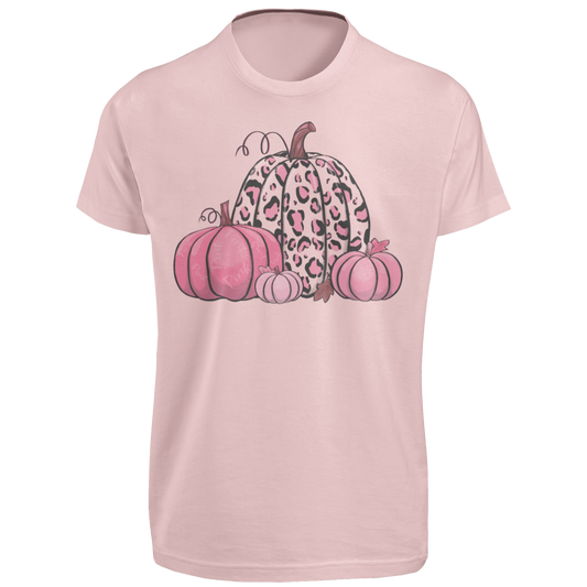 Pink Pumpkin Unisex Tee with Leopard Print Design