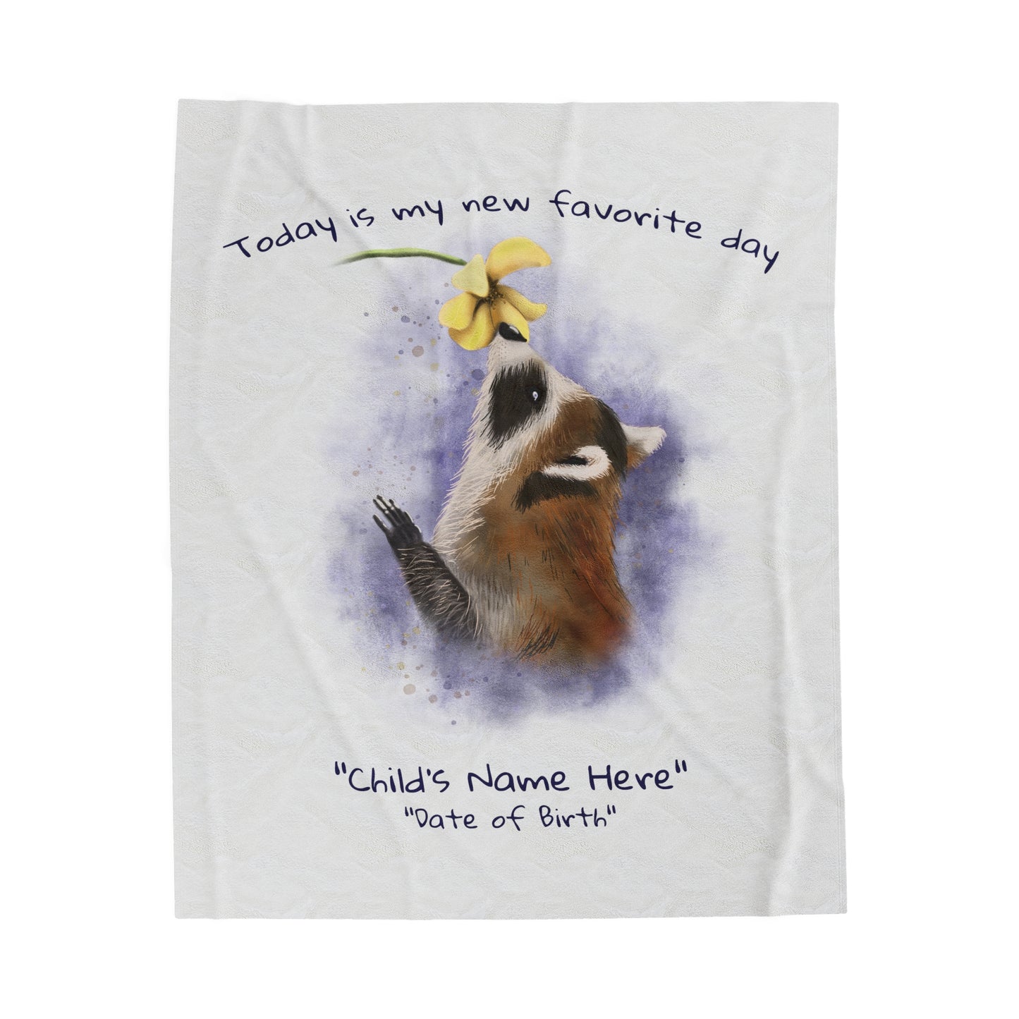 Personalized NEW BABY Blanket - Raccoon and Wildflower