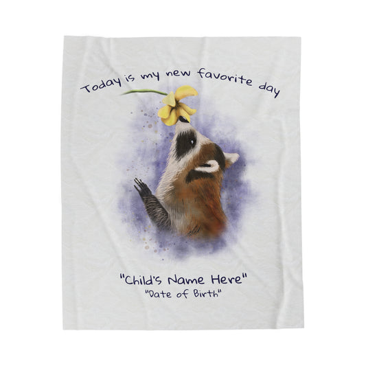 Personalized NEW BABY Blanket - Raccoon and Wildflower