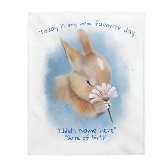 Personalized NEW BABY Blanket - Bunny Sniffing Daisy