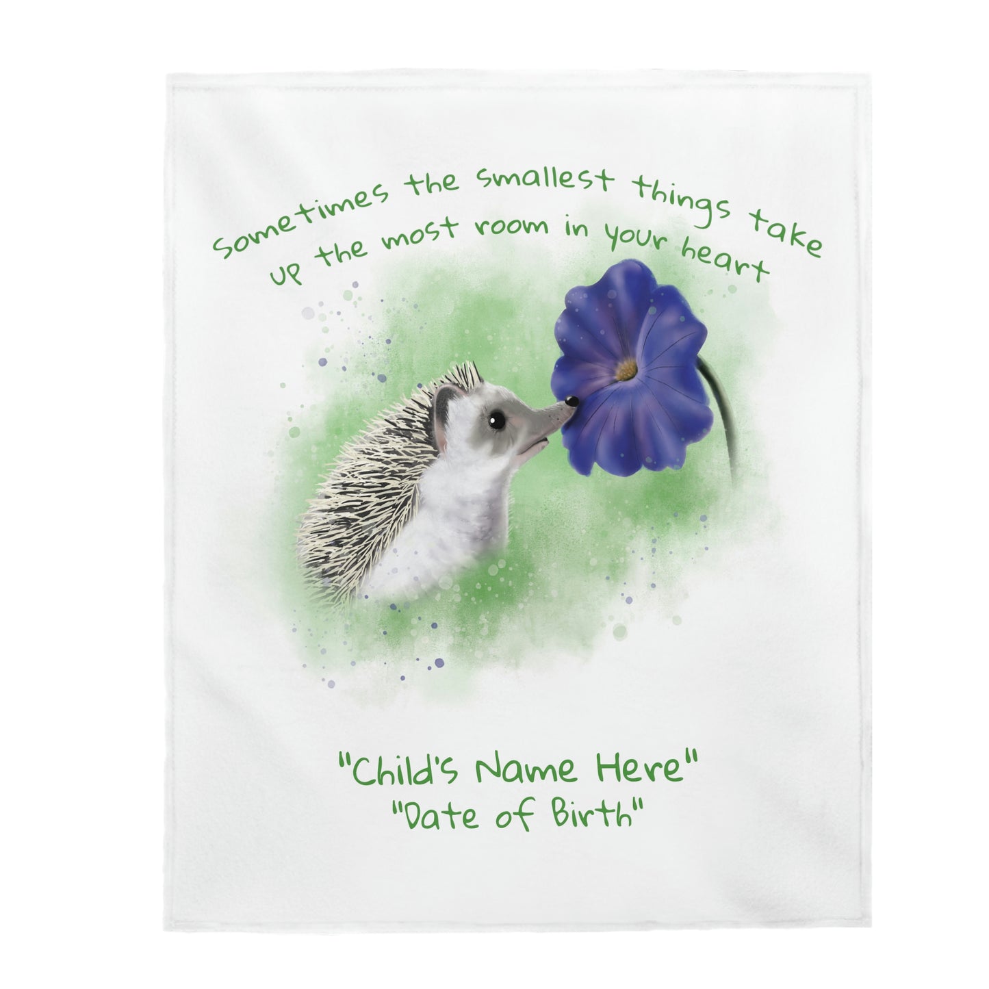 Personalized NEW BABY Blanket - Hedgehog and Petunia
