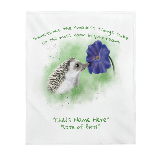 Personalized NEW BABY Blanket - Hedgehog and Petunia
