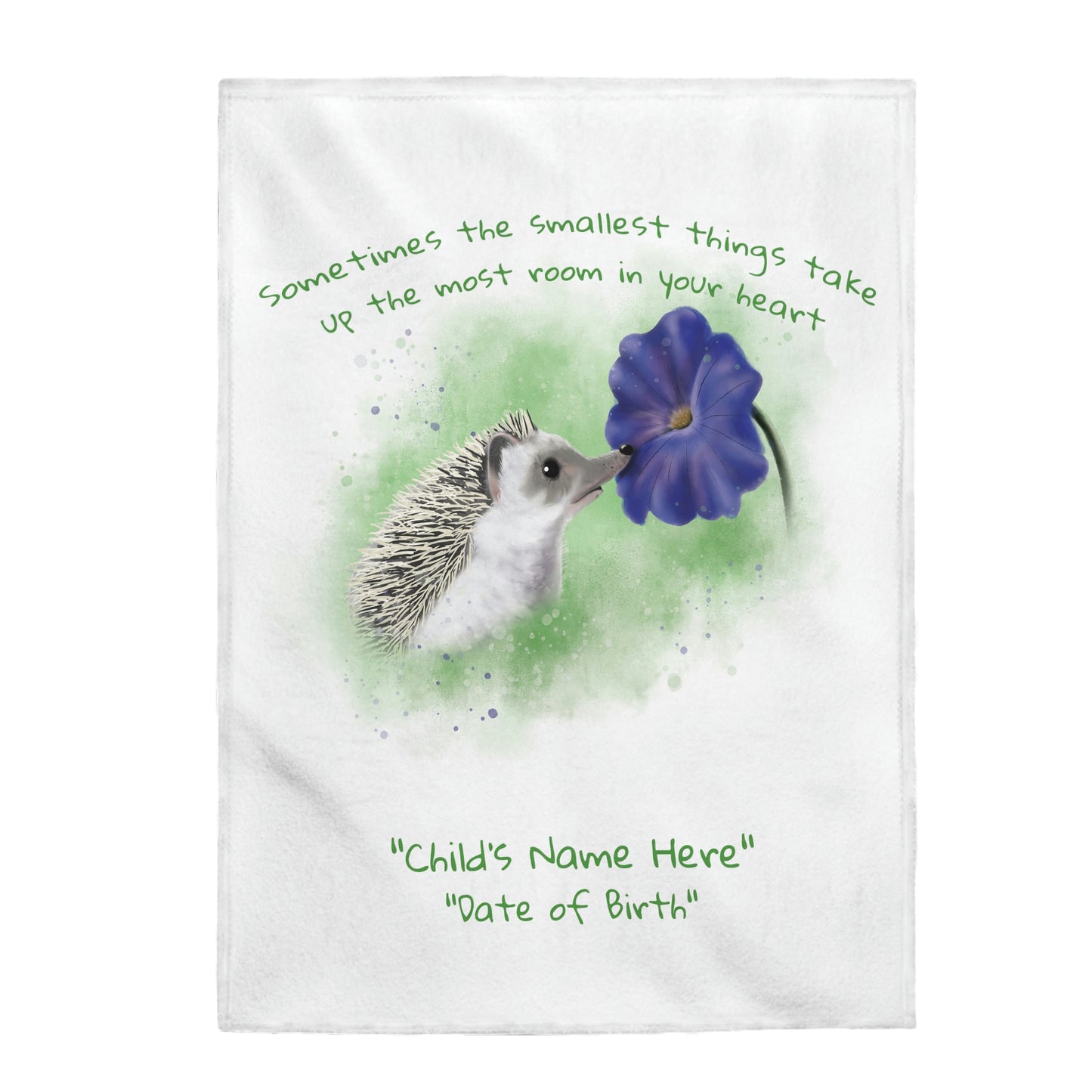 Personalized NEW BABY Blanket - Hedgehog and Petunia