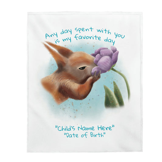 Personalized NEW BABY Blanket - Squirrel and Tulip